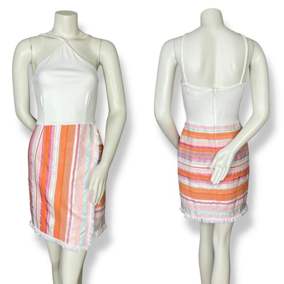 Anthropologie Hutch Dress Kayln Halter Tank Colorful White Sz 4 Faux Wrap Skirt - Picture 4 of 16